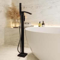 Black Freestanding Bath Shower Mixer Tap - Wave