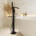 Black Freestanding Bath Shower Mixer Tap - Wave