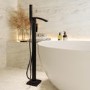 Black Freestanding Bath Shower Mixer Tap - Wave