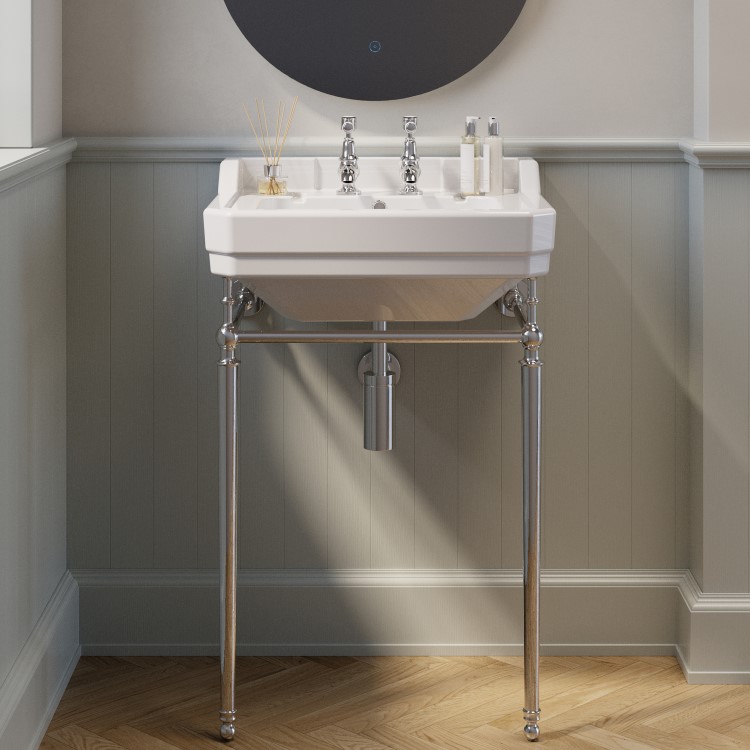 Chrome Traditional Basin Pillar Taps & Bath Filler Tap Pack - Helston