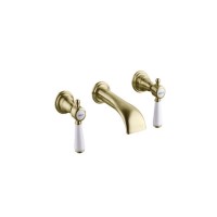 GRADE A1 - Wall Mounted Gold Basin Mixer Tap - Helston