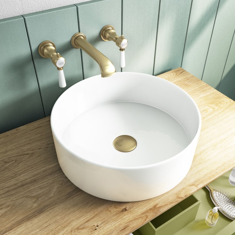 GRADE A1 - Wall Mounted Gold Basin Mixer Tap - Helston