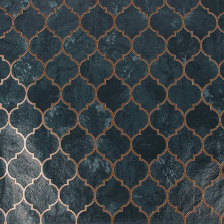 GRADE A1 - Teal and Gold Trellis Wallpaper - Contour Antibac