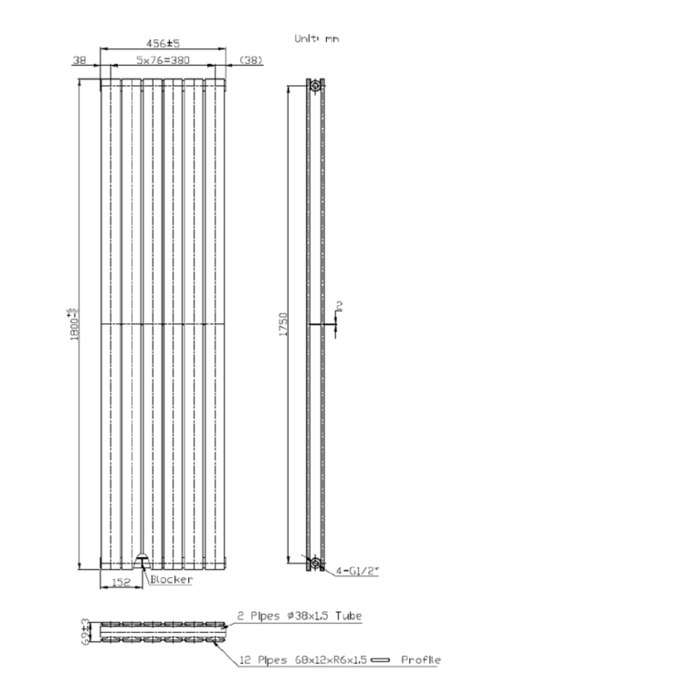 Anthracite Vertical Double Panel Radiator 1800 x 456mm - Mojave