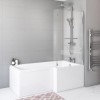 GRADE A1 - Maia L Shape 1450mm 6mm Chrome Bath Screen with Towel Rail