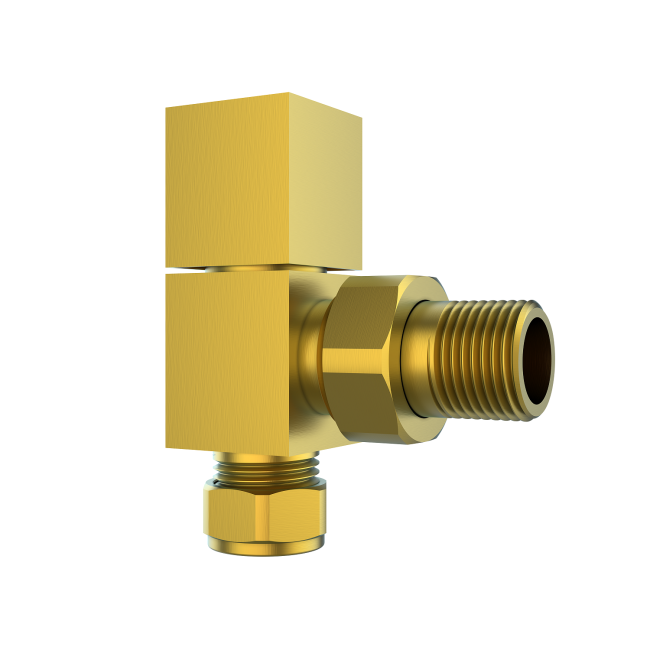 Brushed Brass Square Angled Radiator Valves - For Pipework Which Comes From The Wall 