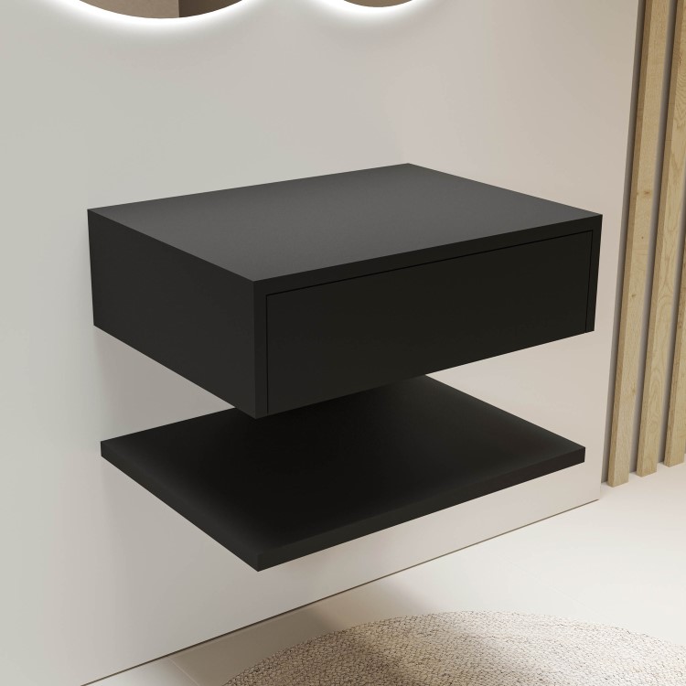 600mm Black Wall Hung Countertop Vanity Unit with Shelf - Lugo