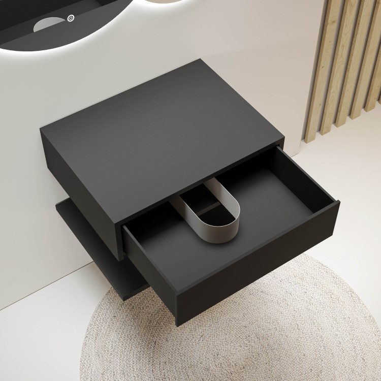600mm Black Wall Hung Countertop Vanity Unit with Shelf - Lugo