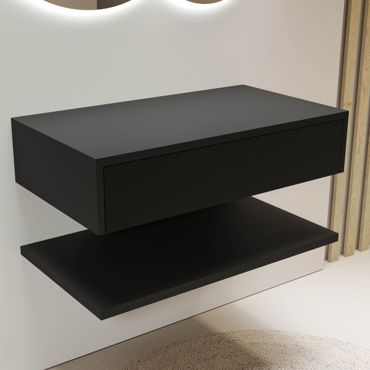 800mm Black Wall Hung Countertop Vanity Unit with Shelf - Lugo