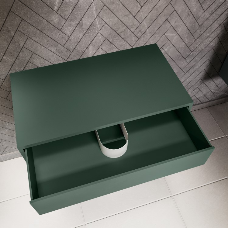 800mm Green Wall Hung Countertop Vanity Unit with Shelf - Lugo