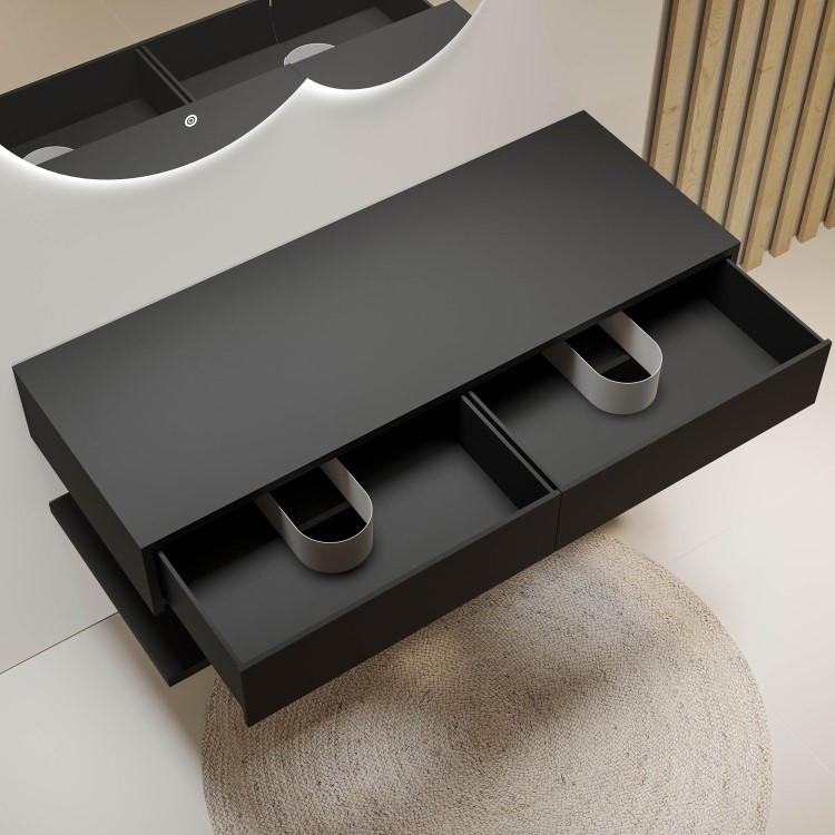 1200mm Black Wall Hung Countertop Double Vanity Unit with Shelf - Lugo
