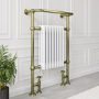 White and Brass Traditional Column Radiator with Towel Rail 952 x 659mm - Regent
