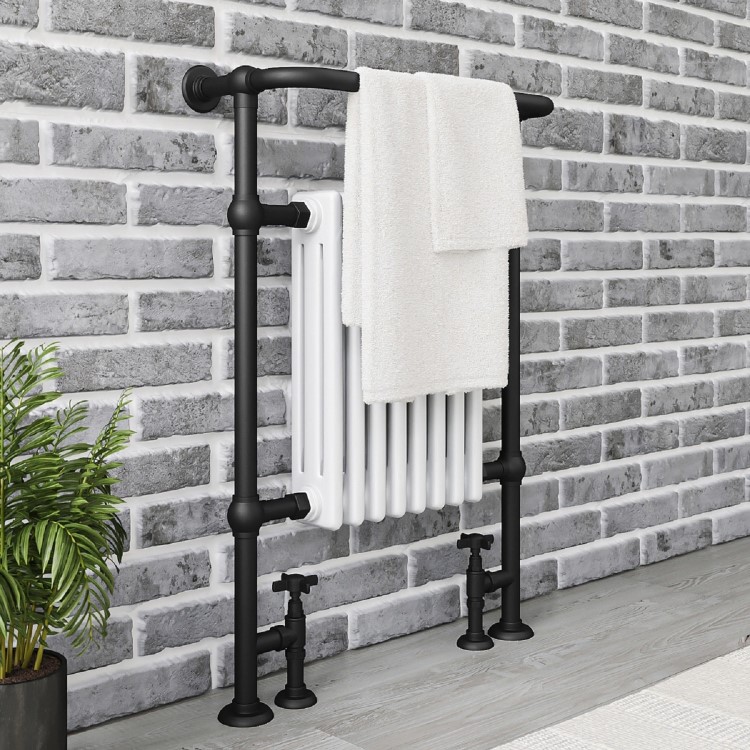 ONLY OPENED - Black and White Heated Towel Rail Radiator 952 x 659mm - Regent