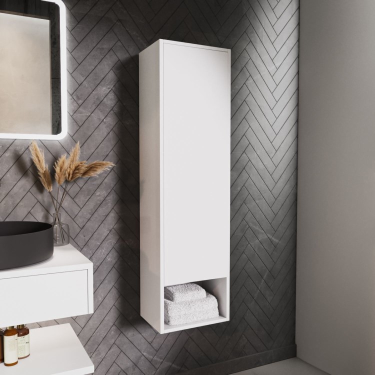 ALMOST PERFECT - Single Door White Wall Mounted Tall Bathroom Cabinet 350 x 1250mm - Lugo