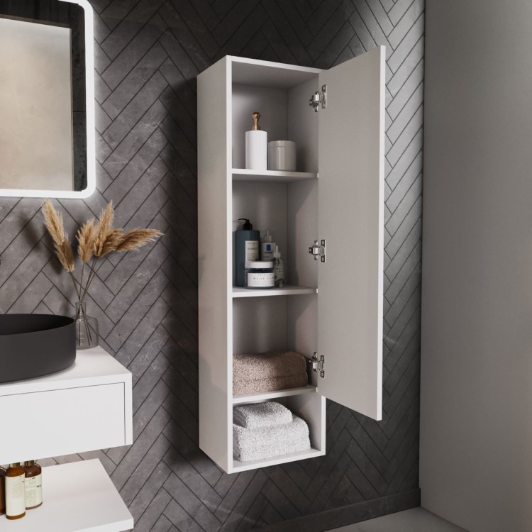 ALMOST PERFECT - Single Door White Wall Mounted Tall Bathroom Cabinet 350 x 1250mm - Lugo