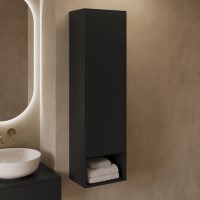 Single Door Black Wall Mounted Tall Bathroom Cabinet 350 x 1250mm - Lugo