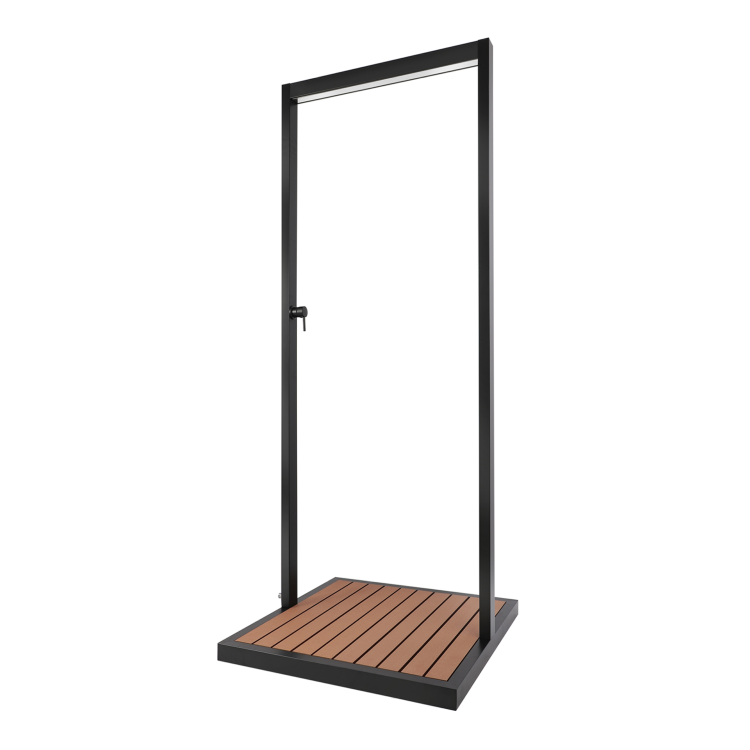 GRADE A1 - Black Outdoor Shower with Wood Effect Base - Zen