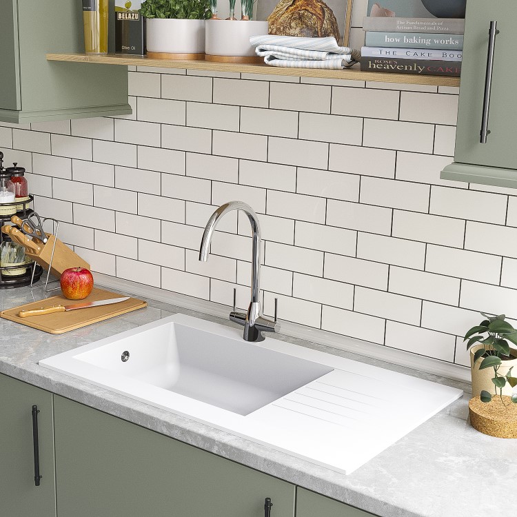 Refurbished Essence Amelia Single Bowl White Composite Kitchen Sink with Reversible Drainer