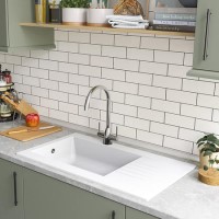 Refurbished Essence Amelia Single Bowl White Composite Kitchen Sink with Reversible Drainer