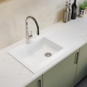 BeBa_28567 Single Bowl Inset White Composite Kitchen Sink with Reversible Drainer - Essence Amelia