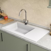 GRADE A2 - Single Bowl White Composite Kitchen Sink with Reversible Drainer - Essence Amelia