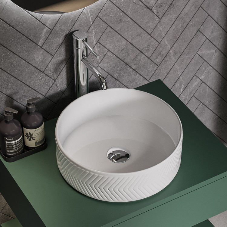 GRADE A1 - Round Chevron Countertop Basin 360mm - Sonoma 