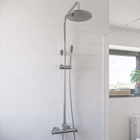 Chrome Thermostatic Mixer Shower with Round Overhead & Pencil Handset - Vira
