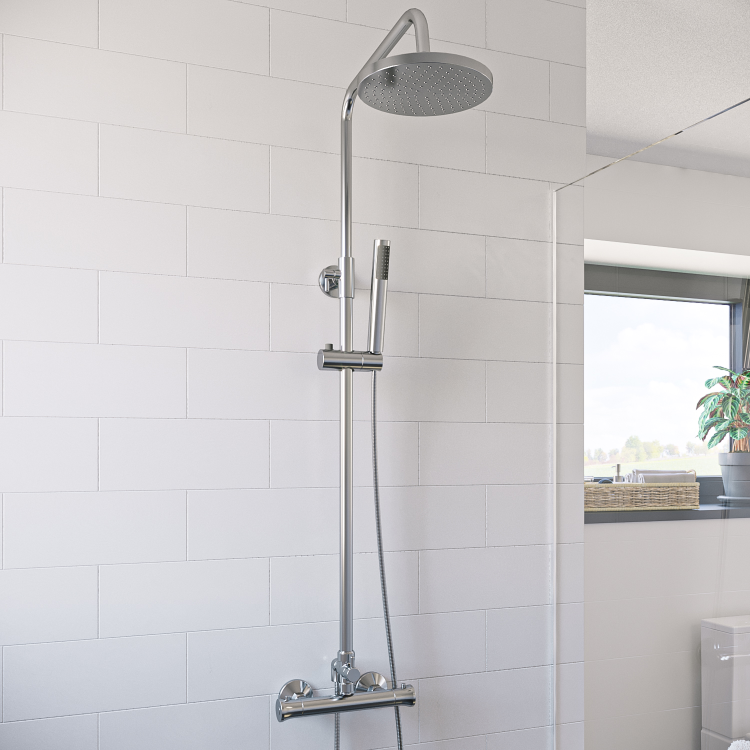 Chrome Thermostatic Mixer Shower with Round Overhead & Pencil Handset - Vira