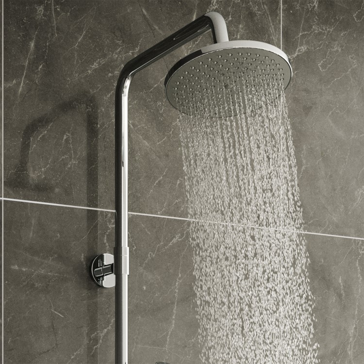 Chrome Thermostatic Mixer Shower with Round Overhead & Pencil Handset - Vira