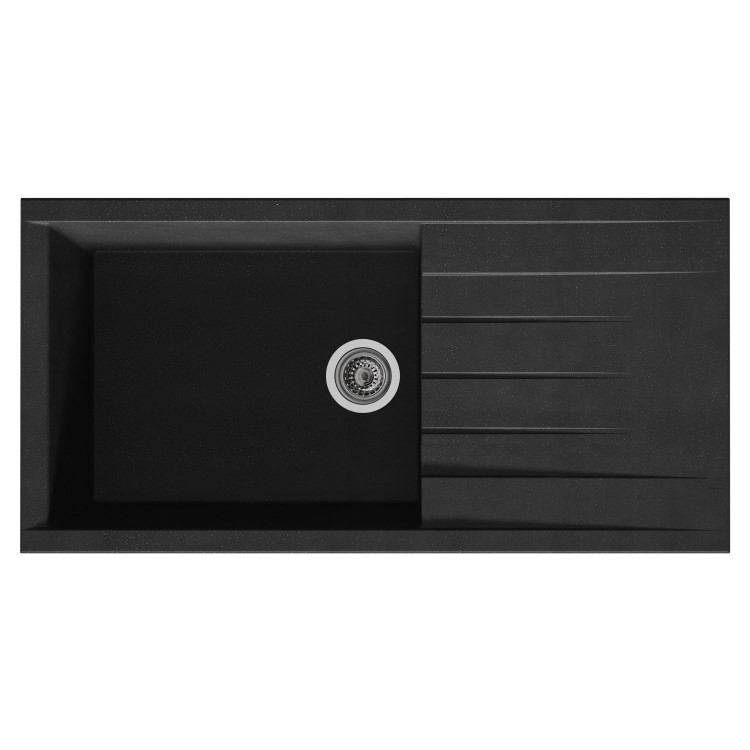 RockLite Bredon Single Bowl Inset Black Composite Kitchen Sink with Reversible Drainer