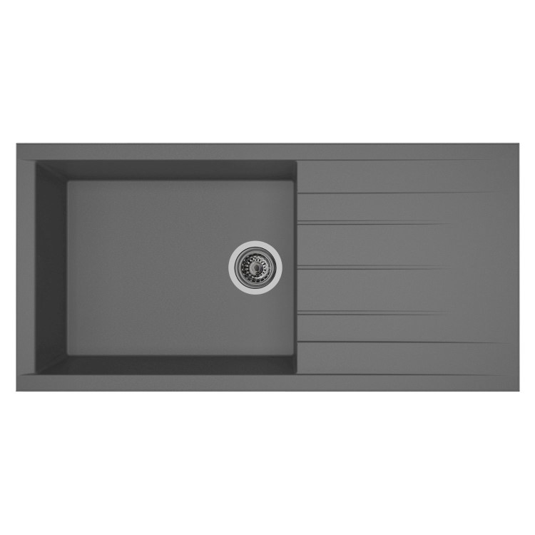 RockLite Bredon Single Bowl Inset Grey Composite Kitchen Sink with Reversible Drainer