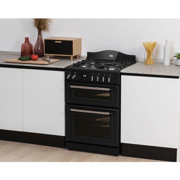 Refurbished Creda C60DFMRBL 60cm Double Oven Dual Fuel Mini Range Cooker Black