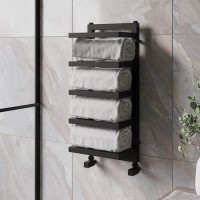 GRADE A1 - Black Vertical Heated Towel Shelf Radiator 700 x 300mm - Cairo