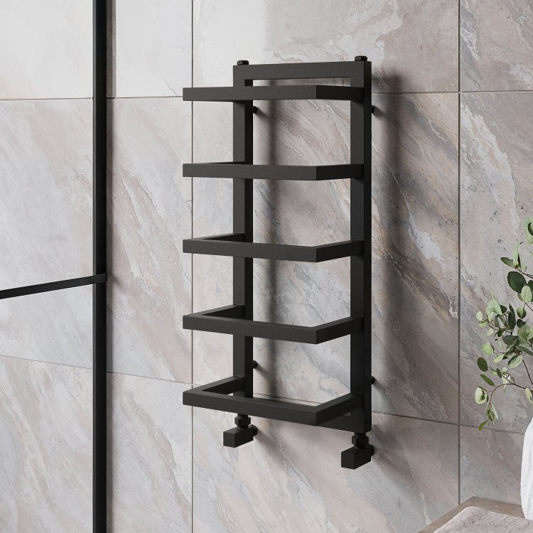 GRADE A1 - Black Vertical Heated Towel Shelf Radiator 700 x 300mm - Cairo