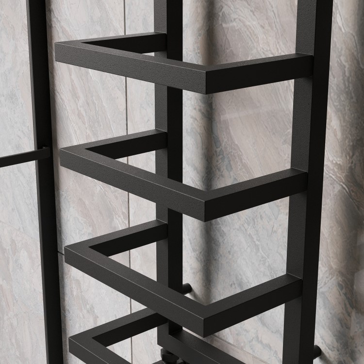 GRADE A1 - Black Vertical Heated Towel Shelf Radiator 700 x 300mm - Cairo