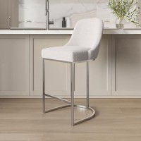 Beige Boucle and Chrome Kitchen Stool - Callie Beige Boucle and Chrome Kitchen Stool - Callie