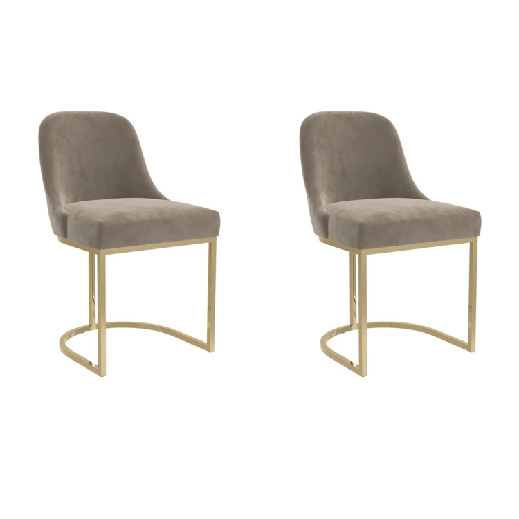 Set of 2 Mink Velvet Dining Chairs with Gold Legs - Callie