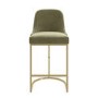 Set of 3 Sage Green Velvet Kitchen Stools with Gold Legs - Callie