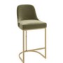 Set of 3 Sage Green Velvet Kitchen Stools with Gold Legs - Callie