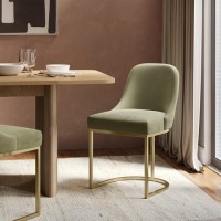Set of 2 Sage Green Velvet Dining Chairs with Gold Legs - Callie