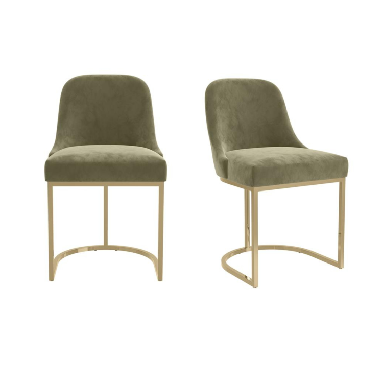 Set of 2 Sage Green Velvet Dining Chairs with Gold Legs - Callie