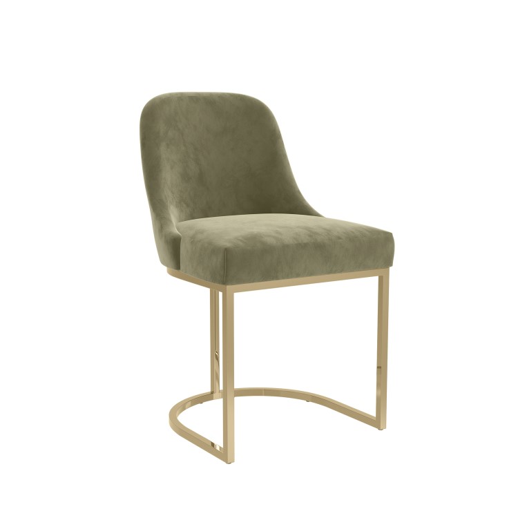 Set of 2 Sage Green Velvet Dining Chairs with Gold Legs - Callie