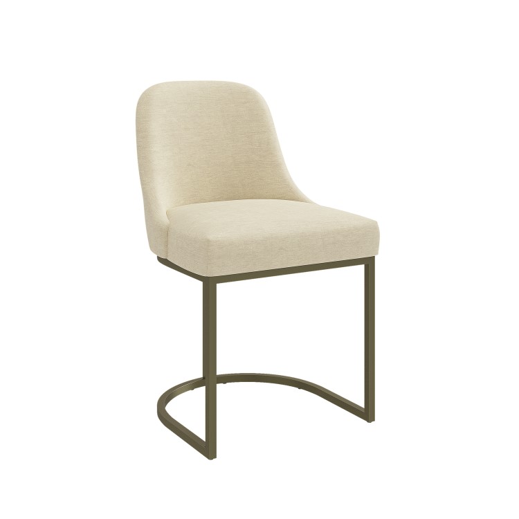 Set of 2 Beige Upholstered Dining Chairs with Brass Legs - Callie