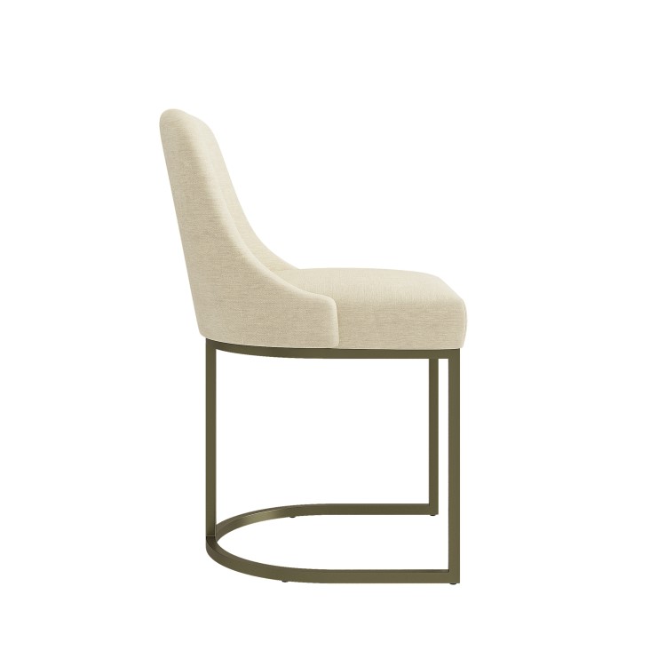 Set of 2 Beige Upholstered Dining Chairs with Brass Legs - Callie