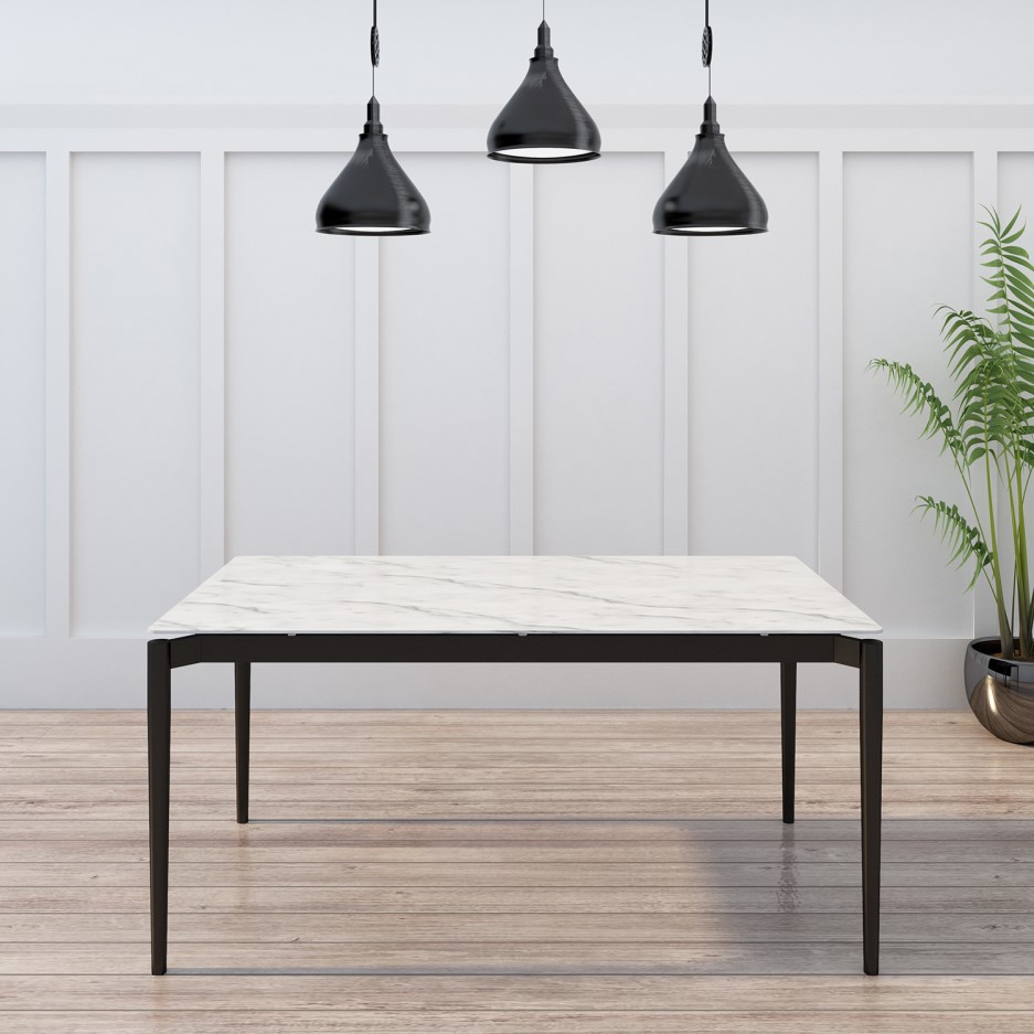 Extendable White Ceramic Dining Table with Marble Effect Seats 68