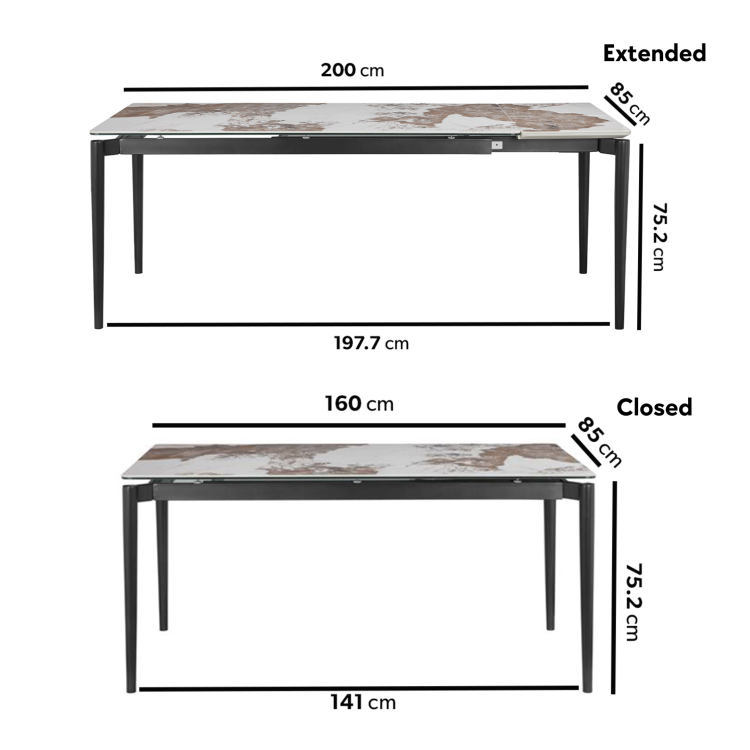 Large Marble Ceramic Extendable Dining Table - Seats 6 - 8 - Camilla