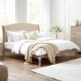 Oatmeal Fabric and Oak Wooden King Size Bed Frame - Camille