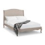 Oatmeal Fabric and Oak Wooden King Size Bed Frame - Camille