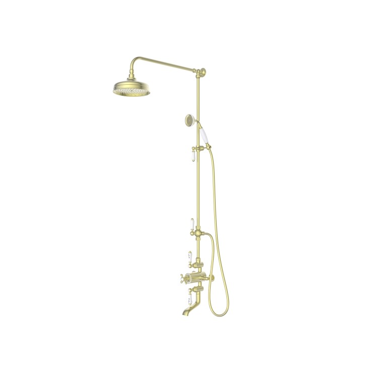 Brushed Brass Traditional Thermostatic Bath Mixer Shower Set with Bath Filler Spout - Slide Rail Kit & Hand Shower - Camden