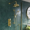 CAMBBHASRK3VE Brushed Brass 2 Outlet  Wall Mounted Thermostatic Mixer Shower Set with Hand Shower - Cambridge